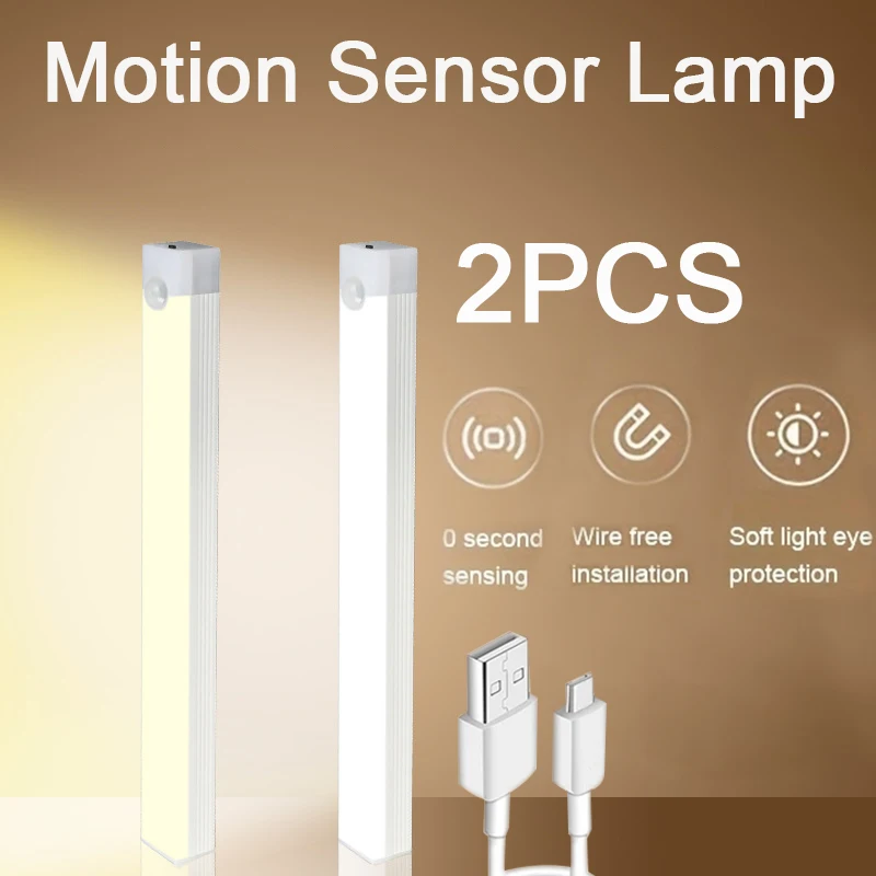LED Motion Sensor Light Wireless LED Night Light Rechargeable Cabinet Wardrobe Lamp Staircase Backlight 2pcs For Kitchen
