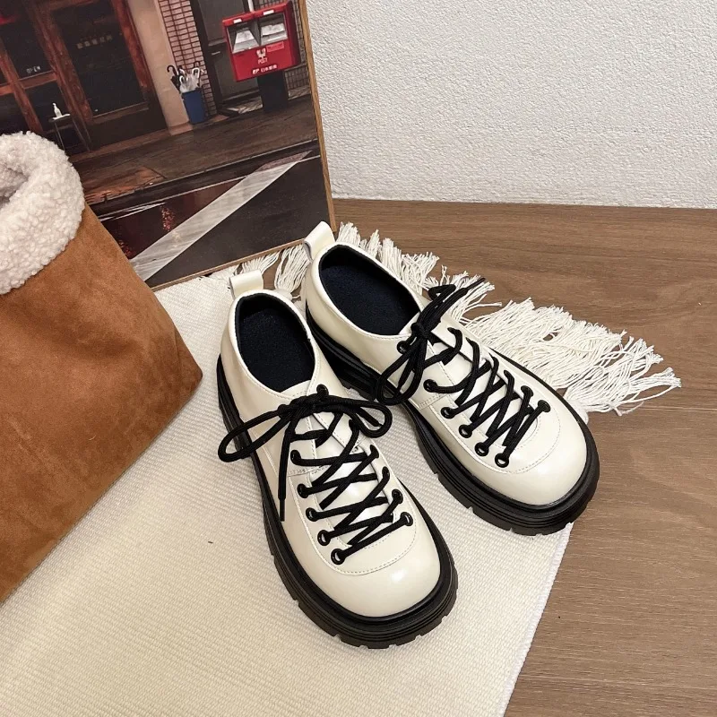 NEW Mid Heel Square Heel Round Toe Fashion 2024 Hot Sale Women's Shoes Lace-up Cross-tied Solid Spring Autumn Pumps Vulcanized