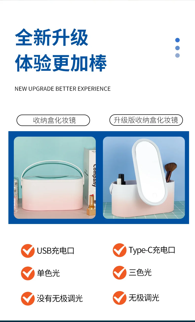 Makeup Storage Box With Mirror Light Portable Led Travel Makeup Cosmetics Storage Box Touch Light Storage Organizer