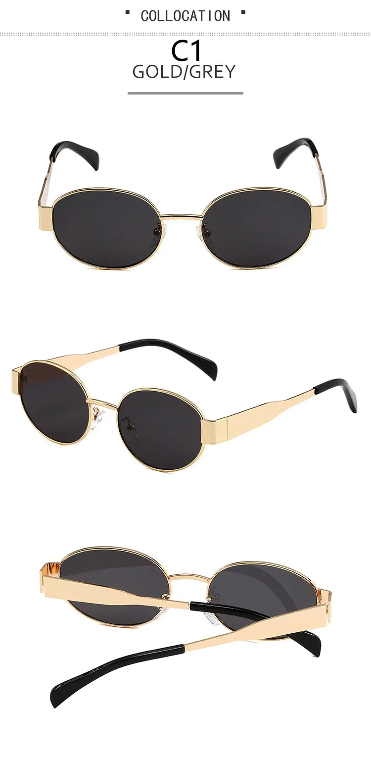 Damen-Sonnenbrille im alten Geldstil mit ovalem Rahmen, Retro-Mode-Sonnenbrille, stilvolle Metallbrille – Detail 5