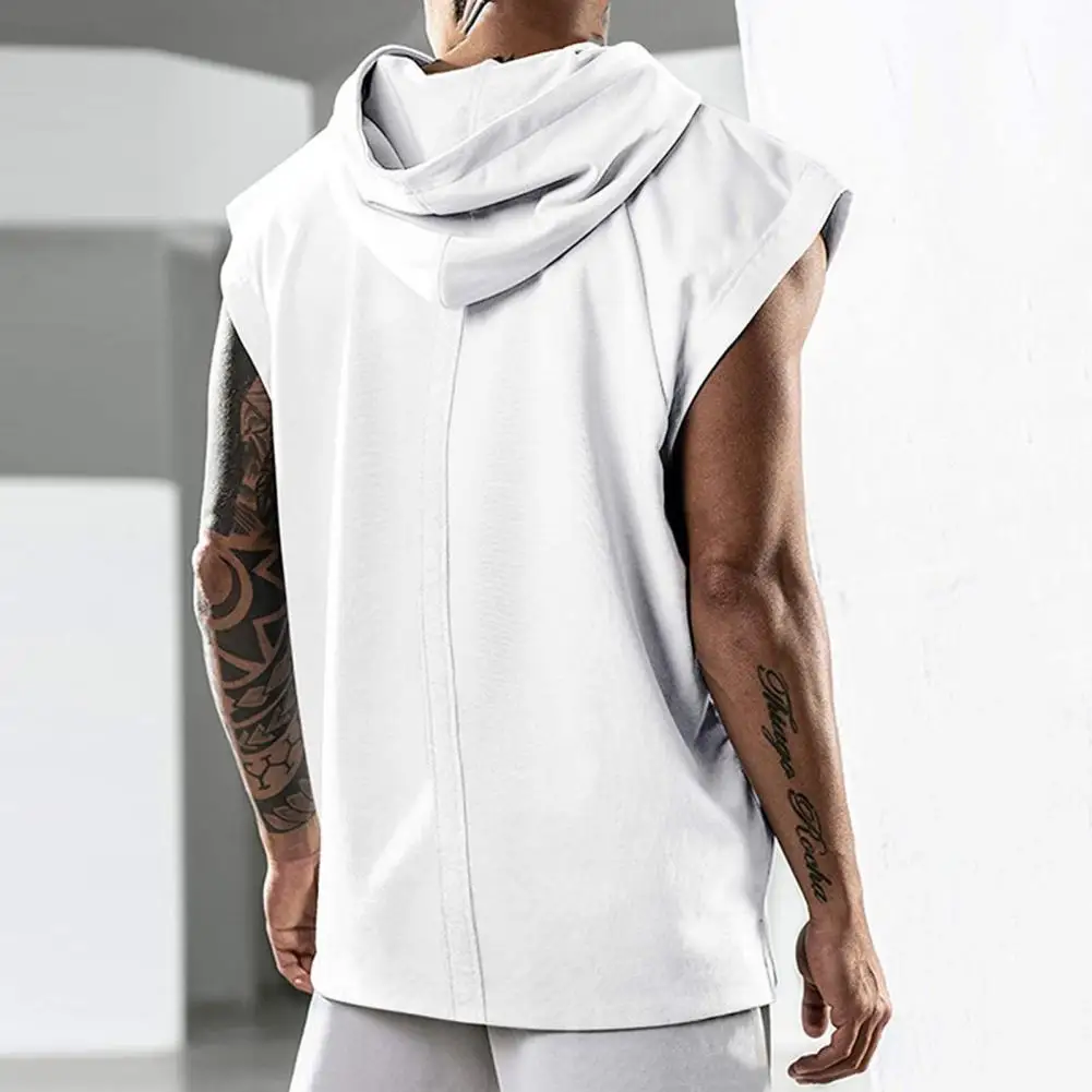Men Hooded Tank Top Summer Hooded Tank Top Solid Color Sleeveless Loose Comfortable Men Top For Gym