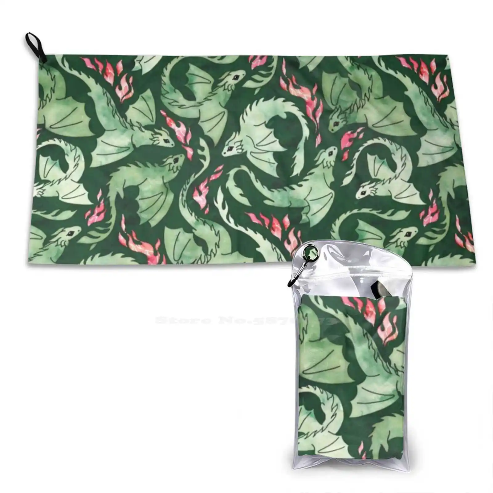 DragonFireDarkGreenWashclothsBathingFaceTowelAdenajSeaGreen
