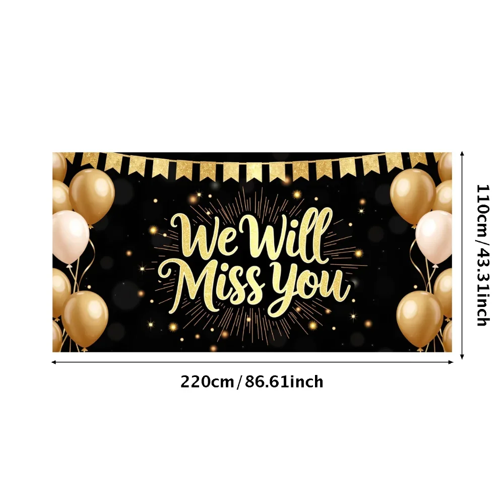 "We Will Miss You" Fotohintergrund – 240x180 Cm, Lila/gold Mit Glitzer, Für Abschiedsfeiern & Partys