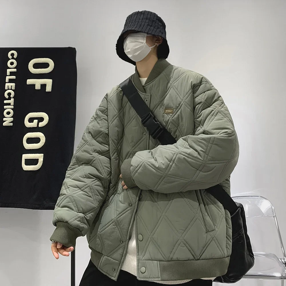 아가일 두꺼운 겨울 재킷 남성용 코튼 코트, 트렌디 루즈핏 미국 스타일, 빈티지 커플 작업복 코트