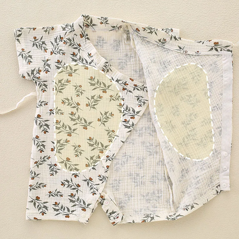 Baby Rompers Cotton Jumpsuit Baby Jumpsuit Newborn Baby Thin Gauze Jumpsuit Breathable Soft Children Short Sleeve Crawling Suit Cute Boys Girls Infant Bodysuit Kid Rompers