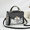 New Fashionable Printed Handbag Commuter Women's Single Shoulder Bag Soft PU Leather Polyester Lining Contrast Stitching