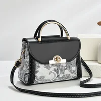 New Fashionable Printed Handbag Commuter Women's Single Shoulder Bag Soft PU Leather Polyester Lining Contrast Stitching