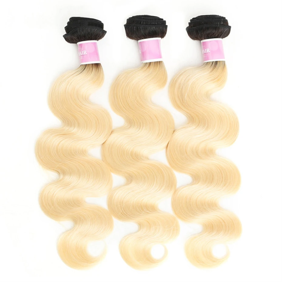 Body Wave Bundles Human Hair Brazilian Weaving Dark Roots 1B 613 Ombre Blonde 1 3 4 Bundles Deal 30 32 Inch Remy Hair Extensions