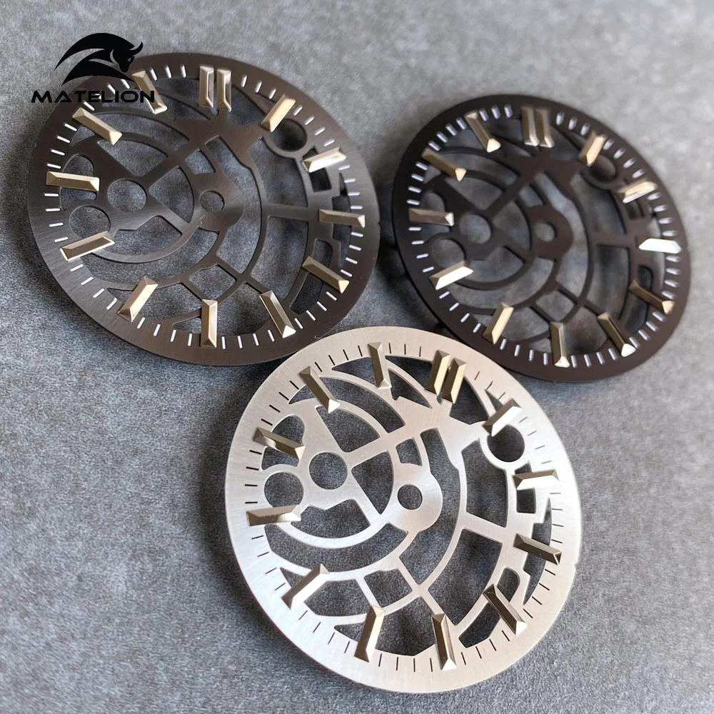 MATELION Black Silver 29mm Skeleton Hollow Watch Dial