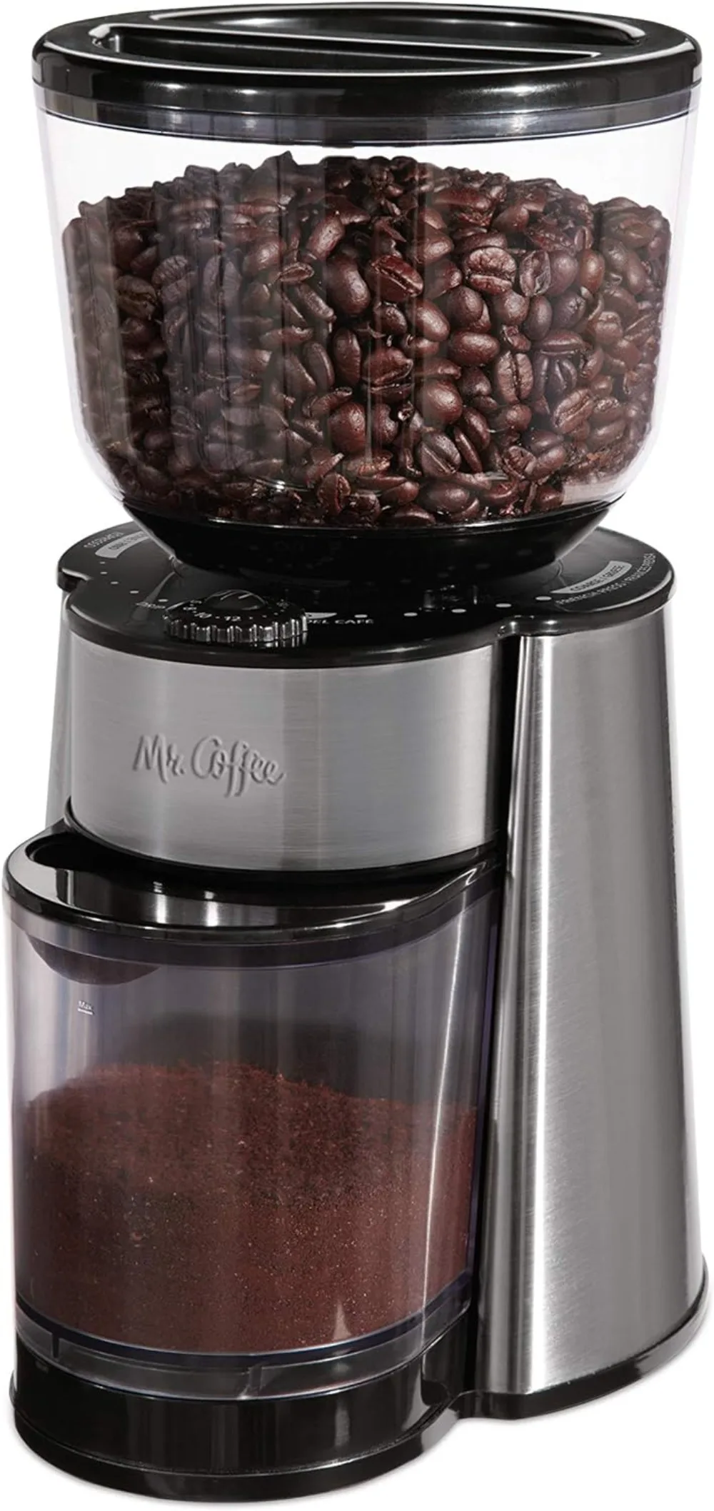 Mr. Coffee Burr Coffee Grinder, Automatic Grinder with 18 Presets for  French Press, Drip Coffee, and Espresso, 18-Cup Capacity, Stainless Steel