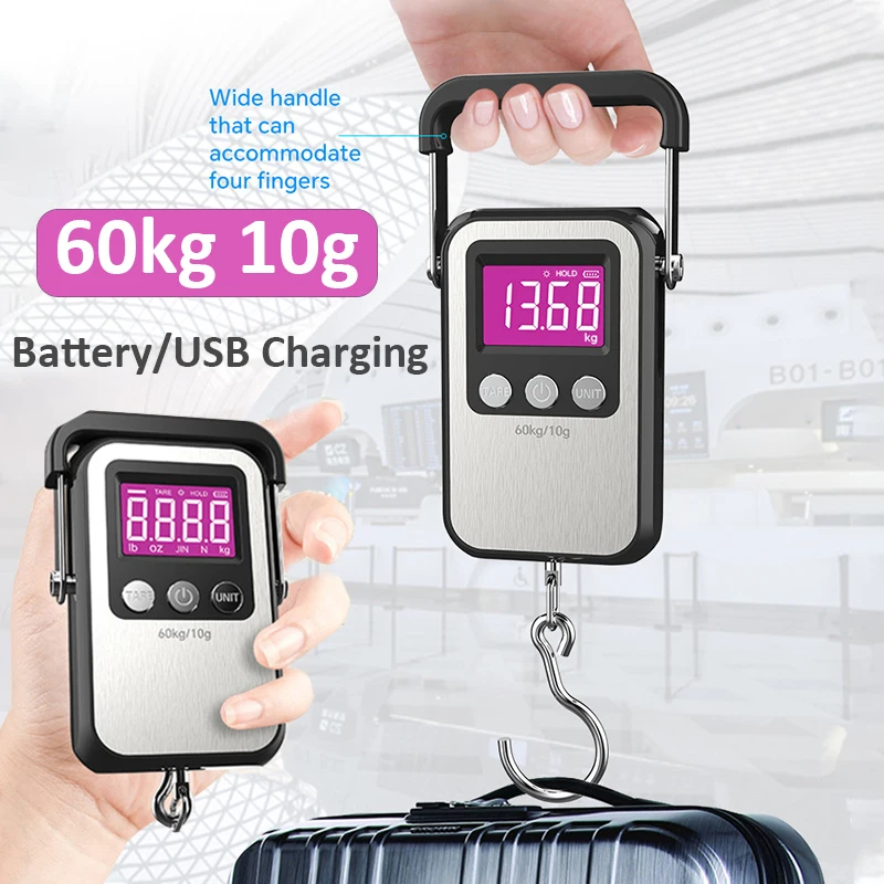 Balance numérique portable 60kg 10g pour bagages - Pêche avec chargeur USB et crochet