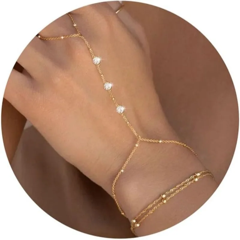 Wasserdichtes Handkettenarmband, 3 Stück, 14 Karat Gold, Edelstahl, zierlicher Fingerring, Zirkon-Schmuck, Armbänder für Frauen, Teenager, Mädchen