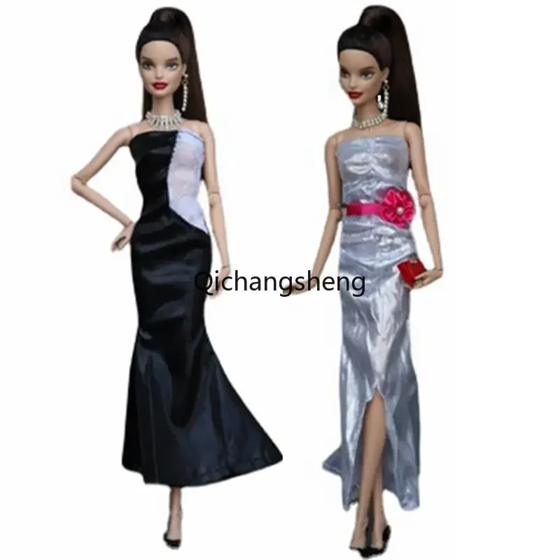 

1/6 BJD Black Silver Fishtail Dress For Barbie Doll Clothes For Barbie Clothes Princess Gown 30cm Dolls Accessories Kids DIY Toy