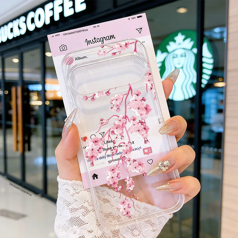Pink Plum Blossom Lily Pattern Clear Soft TPU Phone Case