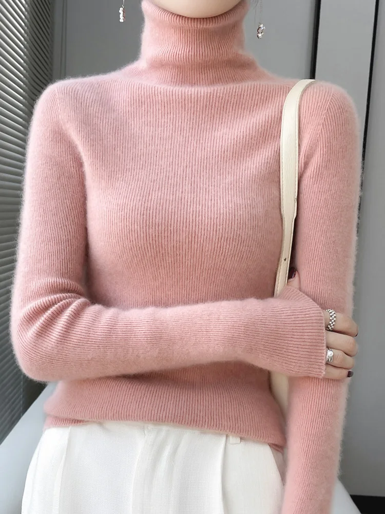 Women Turtleneck Sweater Autumn Winter Slim Basic Bottoming Pullover 100% Merino Wool Soft Kniwear Korean Popular Clothes Tops