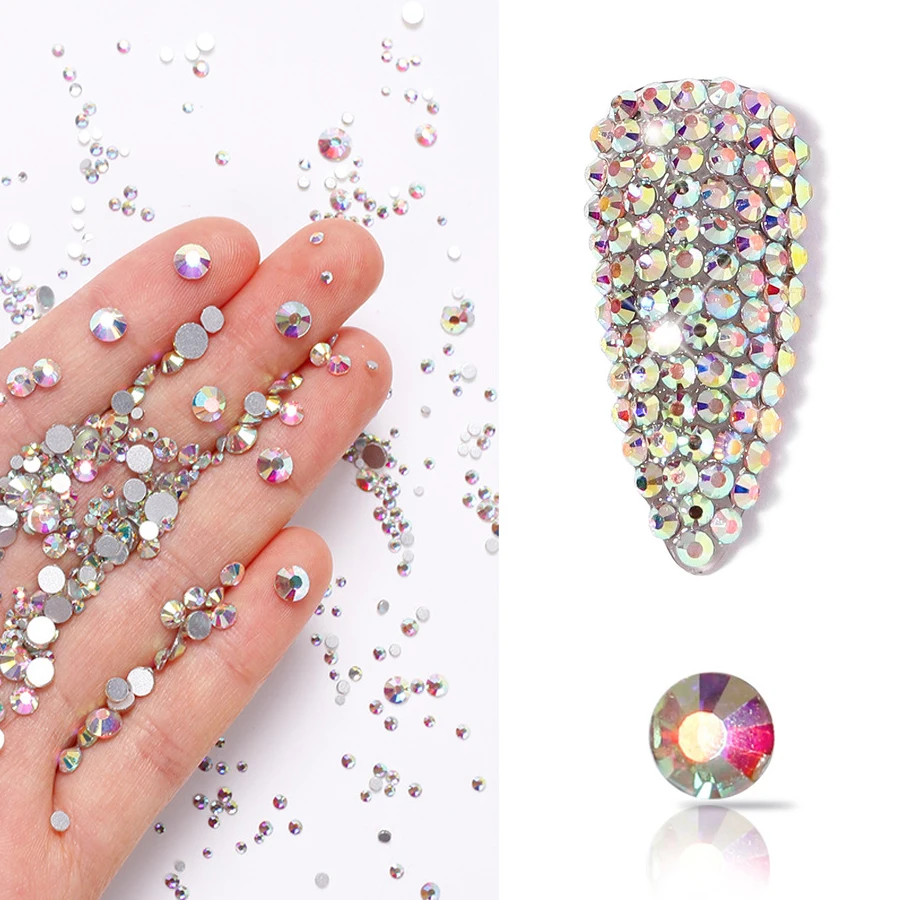 1440 Stück Nagel-Strasssteine mit flacher Rückseite, klar/AB-Glas-Strass (SS3-SS3), 3D-Edelsteine, nicht HotFix, für Nagelkunst-Dekoration – Detail 3