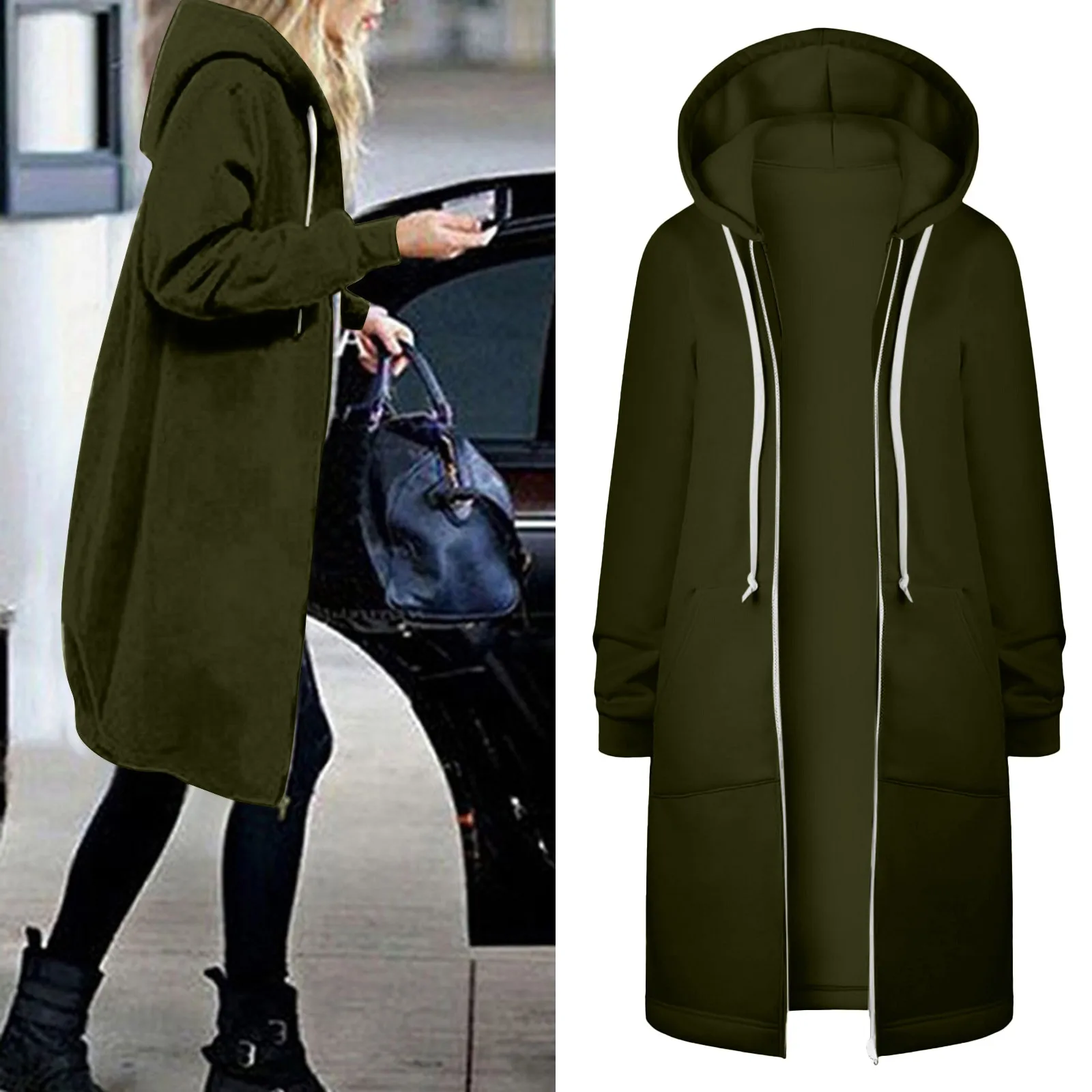 Womens Oversized Warm Drawstring Hooded Jackets