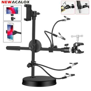 NEWACALOX 조절식 PCB 클립 히트 건 거치대, 휴대폰 거치대 납땜, 서드 핸드 용접 수리 작업대, 360 ° 플립