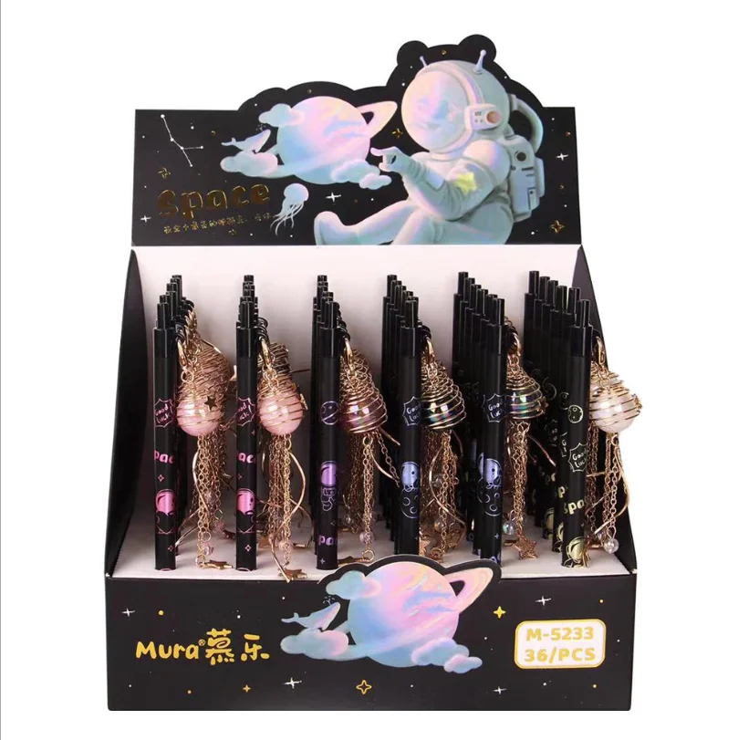 

36 pcs/lot Kawaii Planet Pendant Gel Pen For Writing Cute 0.5mm Black Ink Pen Gift Stationery Office School Supplies