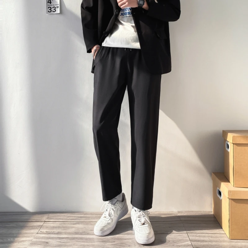 

Autumn new men's wide-leg pants Japanese loose casual pants fashion elastic waist tie comfortable home pants couple black gray