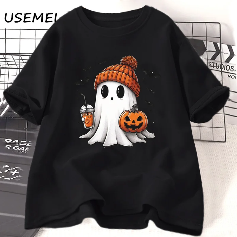 thumbnail image 1 of Camiseta de algodón con estampado de fantasma para mujer, camisa de manga corta con estampado de café, ropa Unisex, temporada de otoño, 1 of 5