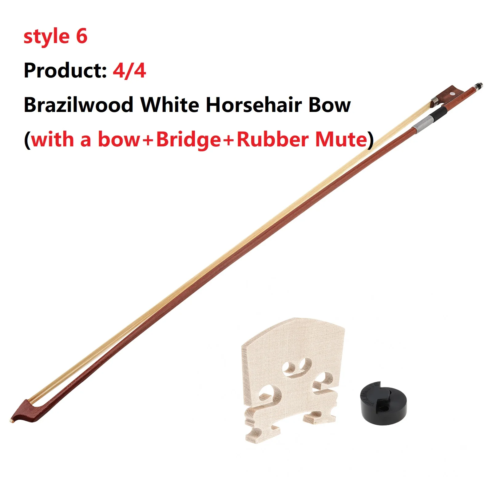 Brazilwood White Horsehair Violin Bow 1/4 4/4 6 Styles with Accessories