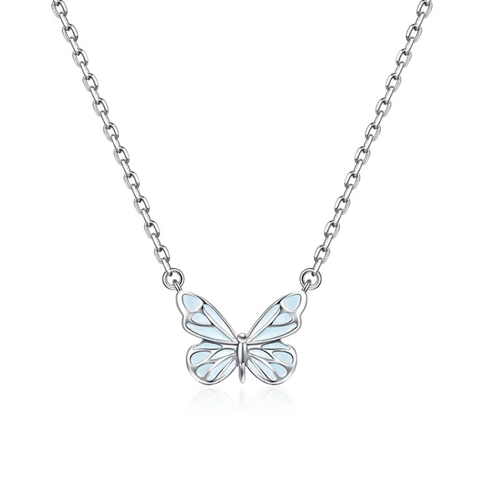 Glowing Butterfly Fairy Necklace Bracelet Steel Chain Butterfly Pendant Necklace Silver Jewellery Set for Lover Friend 5