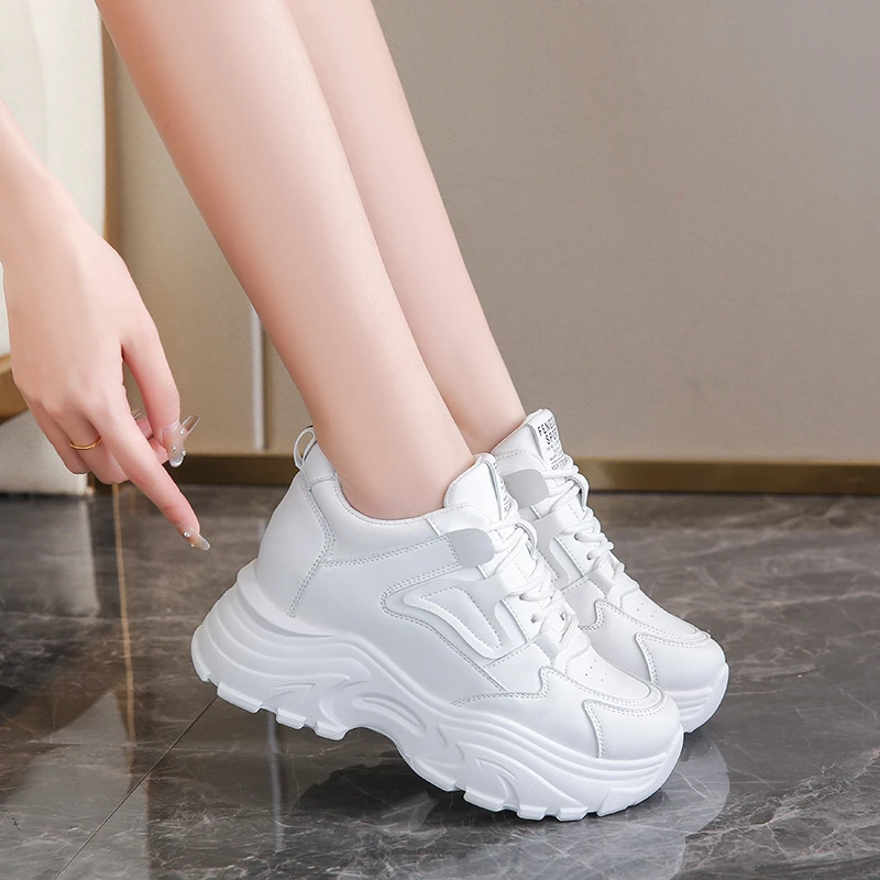White Platform Women's Sneakers 2024 Spring Lace-Up Thick Bottom Vulcanize Shoes Woman Pu Leather Breathable Sports Shoes Ladies 3