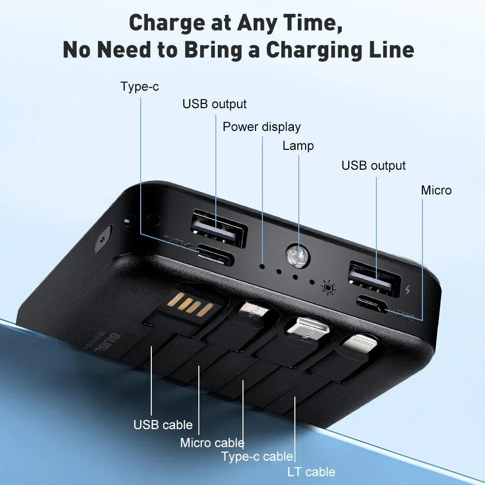 New Portable Solar Power Bank with Cables 50000mAh External Battery Charger Cases Fast Charging for iPhone Series Samsung Xiaomi 6