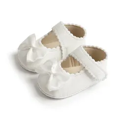 Classic PU Leather Baby Girl Princess Shoes with Bowknot - Non-Slip Cotton Bottom, Newborn to 18M - 12-18 months (White)