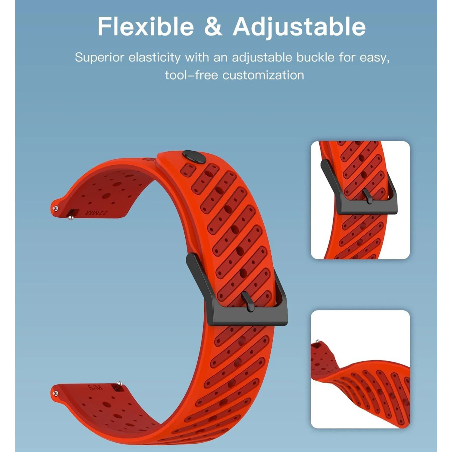 Silicone Sport Watch Strap, 22mm - Durable and Comfortable Bracelet Band