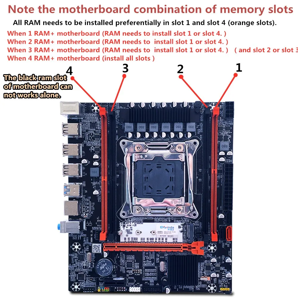 Envinda X99 Slot para Placa-mãe Lga20113 Nvme M.2 Ssd Usb3.0 Suporte Ddr4 Reg Memória Ecc e Processador Intel Xeon e5 v3 v4 - Imagem 5