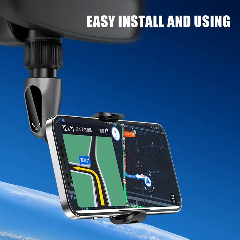 New Rearview Mirror Phone Holder 360 Rotation Multifunctional Cell Phone Clip Car Navigation GPS Bracket Rotatable S