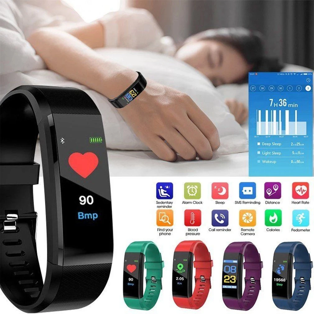 Sıcak 115 artı Bluetooth spor akıllı bilezik Fitness takip bilekliği HeartRate monitör su geçirmez dijital kol saati evrensel