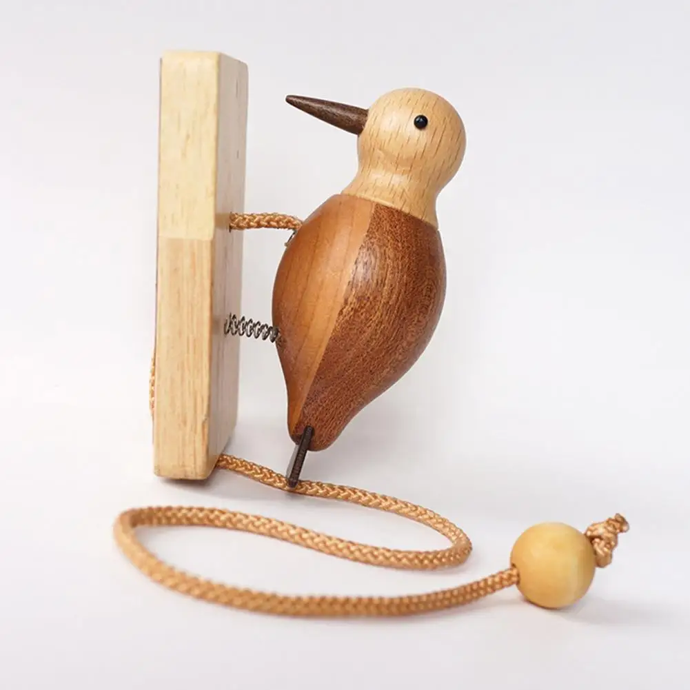 Woodpecker Doorbell Wooden Handmade Self-Adhesive Woodpecker Door Knocker Vintage Bird Door Knocker for Front Home Decor