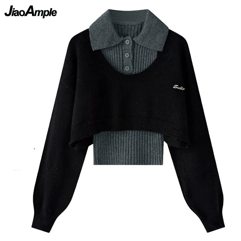 Women Spring Autumn New Vintage Knit Sweater+Vest+Denim Midi Skirt 3-piece Suit 2025 Korean Elegant Pullover Dress Matching Set 5