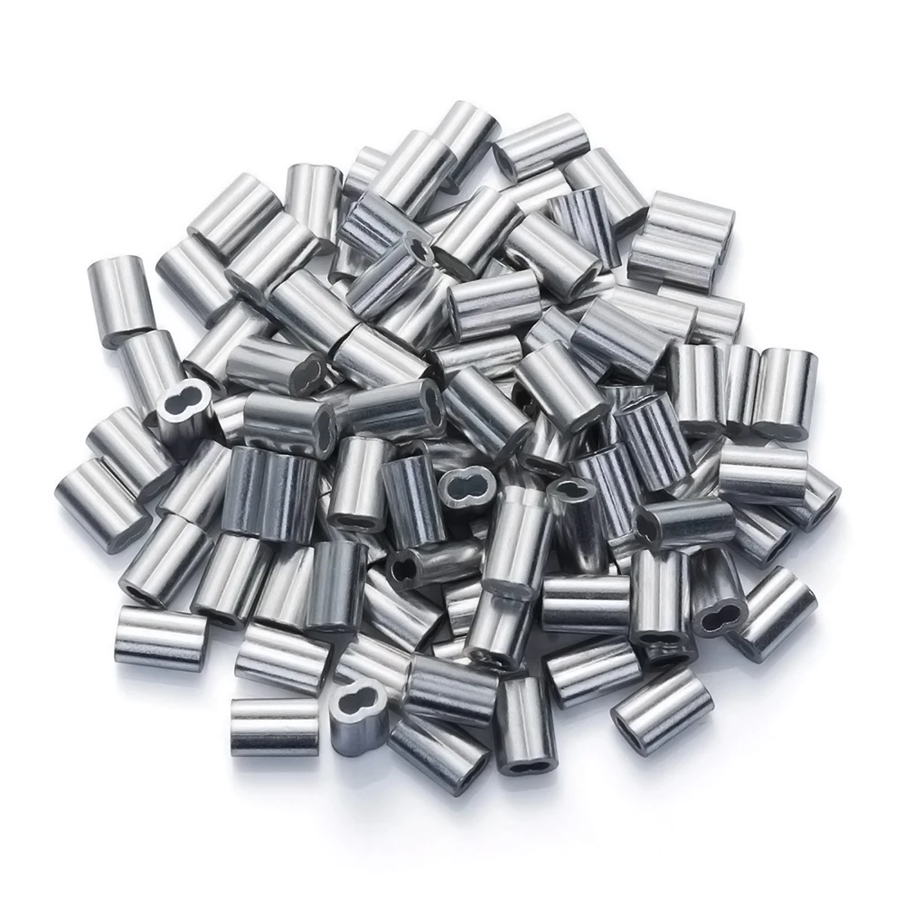 Wire Rope Clamps 20-100 Double Hole Cable Crimp Ring 8-Shape Aluminum Sleeve For 1/1.2/1.5/2/3/4/5/6mm Steel Wire Rope Fixed Accessories