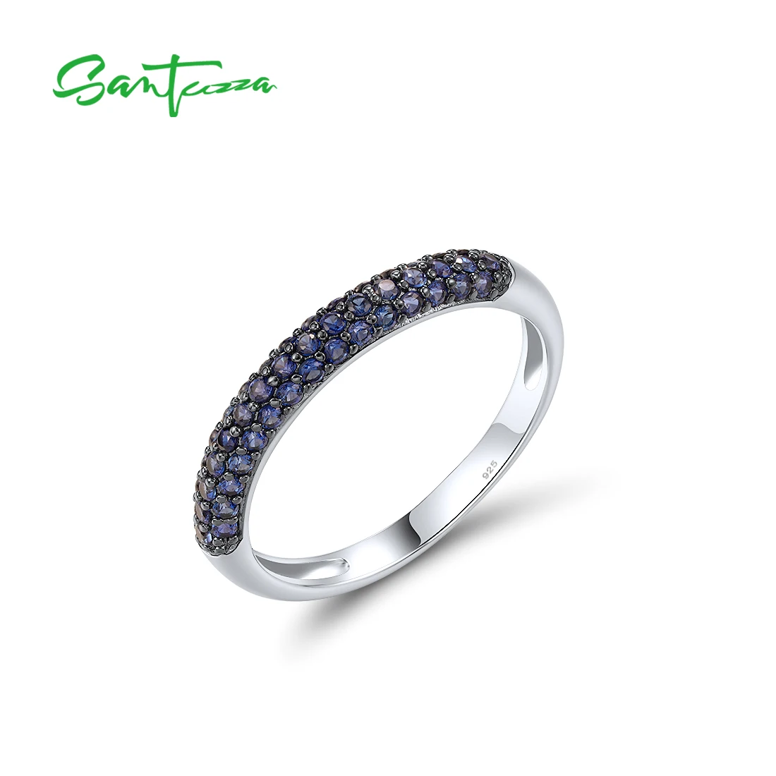 SANTUZZA Anelli in vero argento sterling 925 per le donne Scintillante creato Zaffiro blu Semplicità Delicato anniversario Gioielleria raffinata