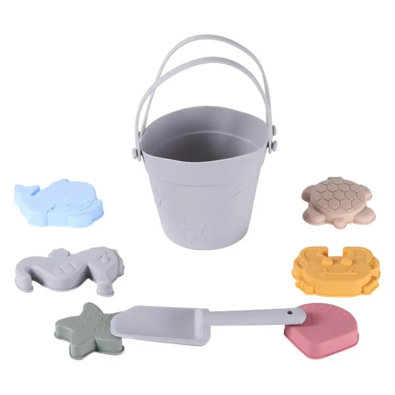 8pcs/Set Beach Toys Eco-Friendly Silicone Fun Summer Outdoor Toys for Kids with Bucket 4