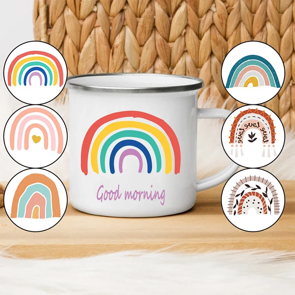 

Personalized Rainbow Enamel Camp Mugs Adult Child Name Custom Made Coffee Cups Rainbow with Name Rustic Birthday Gifts for Kids