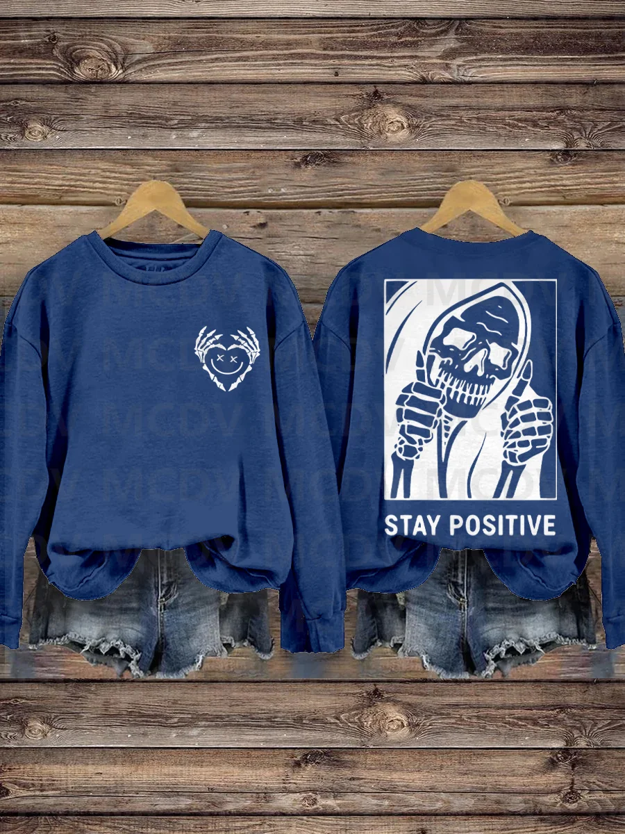 Stay Positive with Skeleton Mental Health Casual Print Sweatshirt 3D Printed Women Pullover beautiful animal love wolf 3d printed unisex deluxe hoodie sweatshirt zip pullover casual tracksuit sudadera hombre dw0343