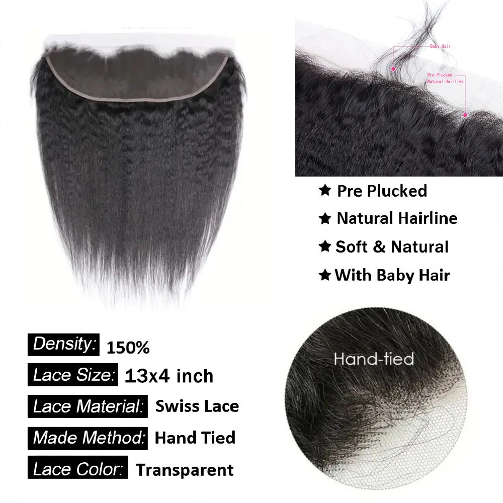 Kinky Straight 13x4 Lace Frontal Only Transparent Swiss Lace 12A Brazilian  Remy 100% Human Hair Extensions Natural Black - AliExpress