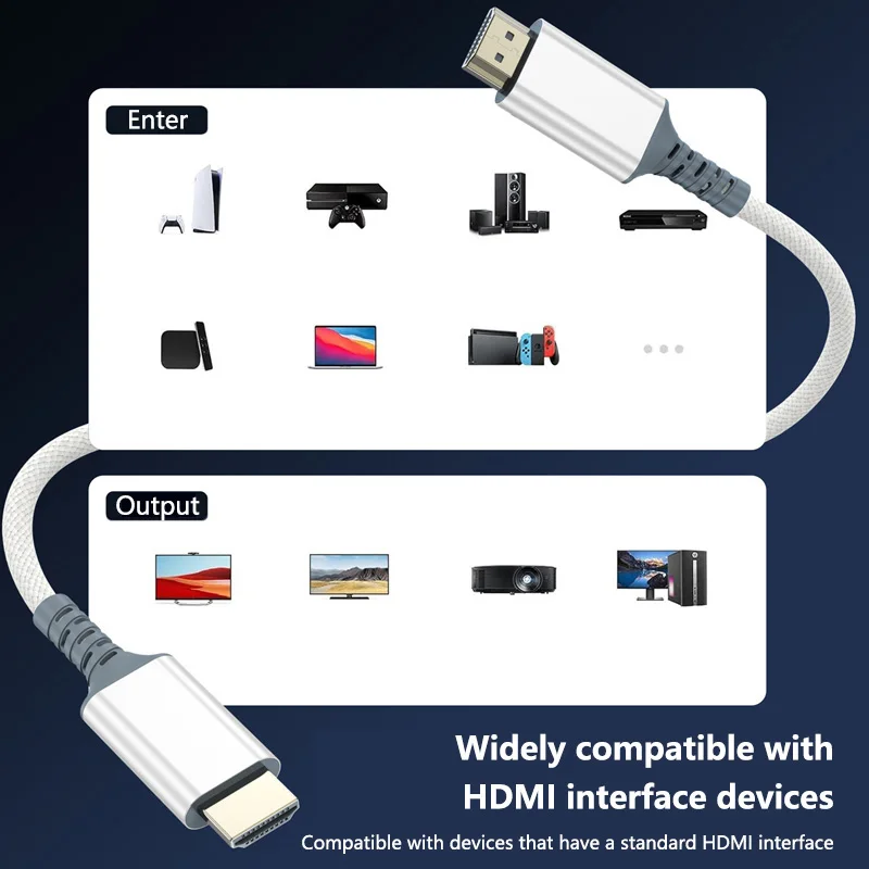 8K High-Speed HDMI Cable - White, Supports 240Hz for Monitors, TVs, and Projectors