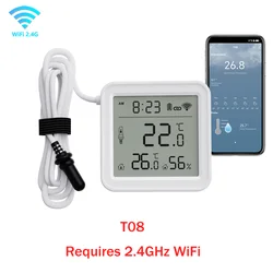 WiFi Temperature & Humidity Smart Sensor with Remote Monitoring & External Probe - T08