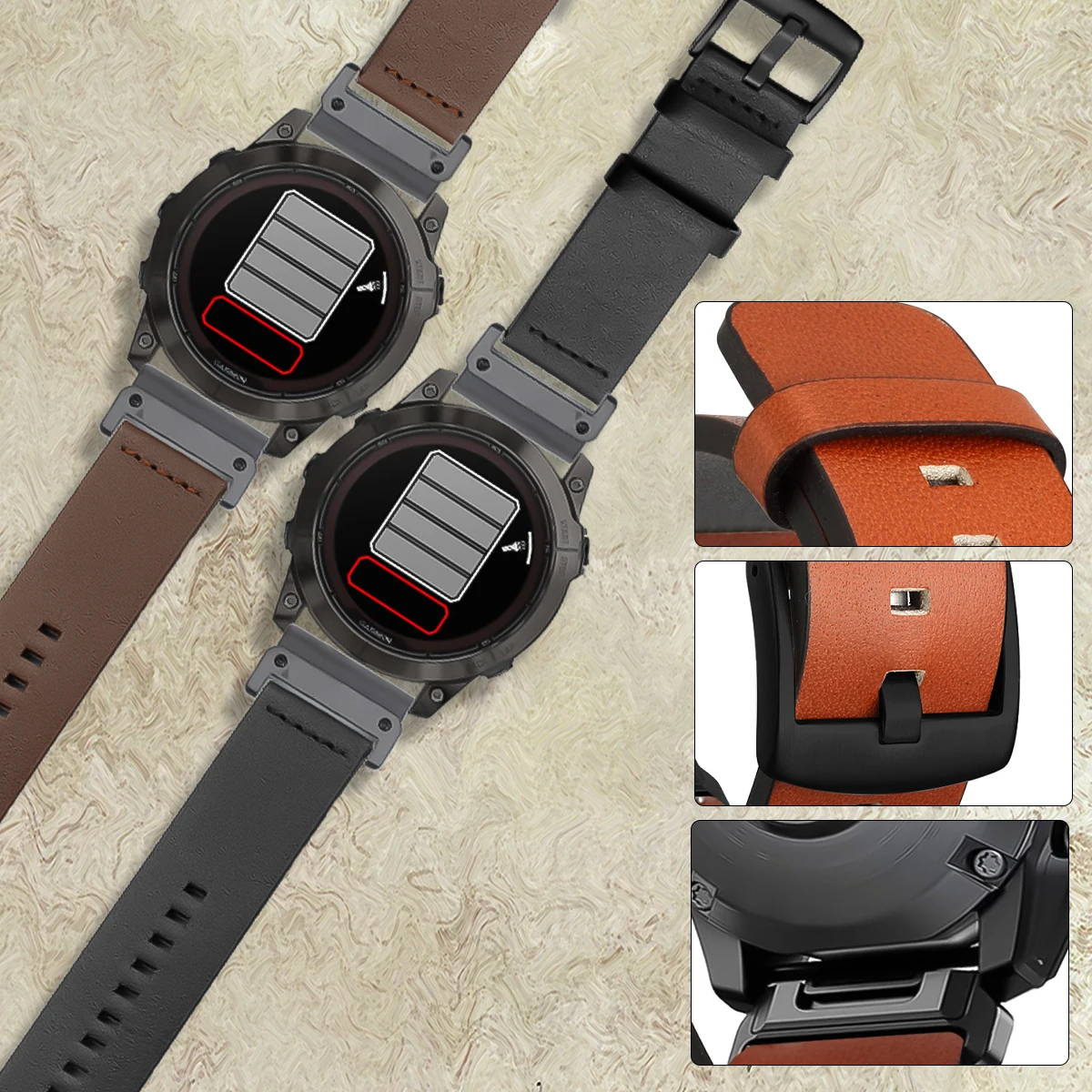 Quick Fit Leather Strap, 26mm/22mm Adjustable Band