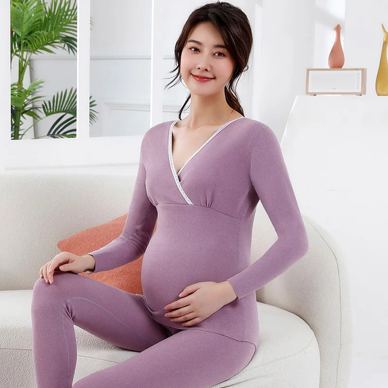 Maternity Autumn Pants Set, Pajamas Thick Thermal Underwear, Postpartum Lactation Confinement Clothing Style