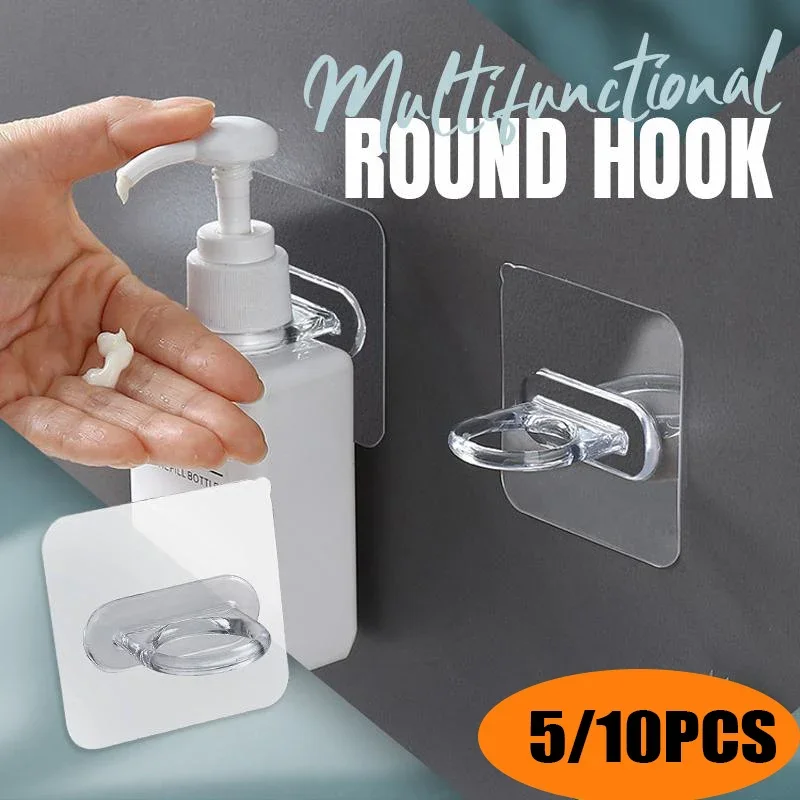 

Holder Shelf Multifunctional Cabinet Adhesive Round Hook Bathroom Rack Support Shelf Hanging Shampoo Bottle Hook