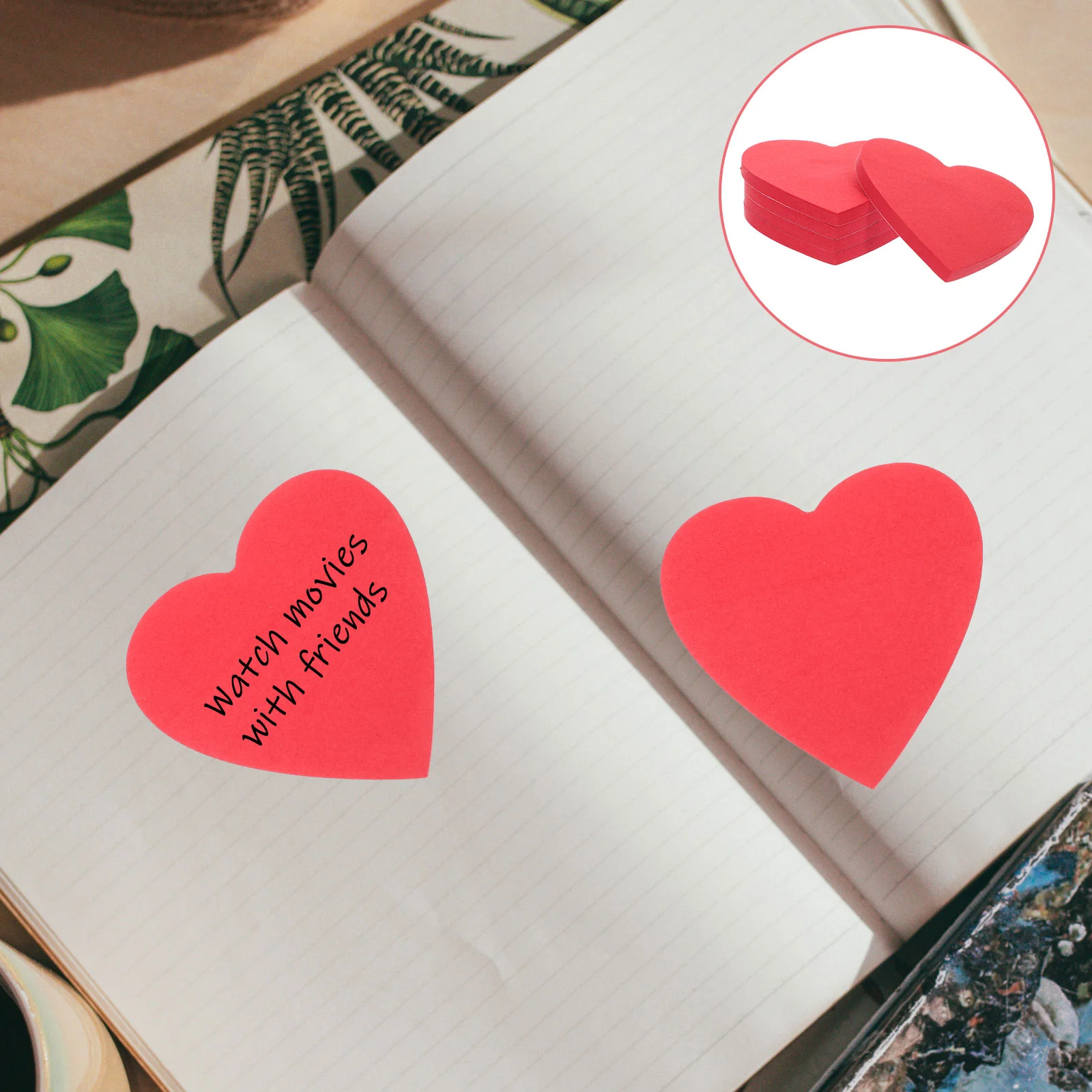 

5 Books Love Sticky Notes Students Memo Sticker Pads Self-adhesive Stickers Heart-shaped
