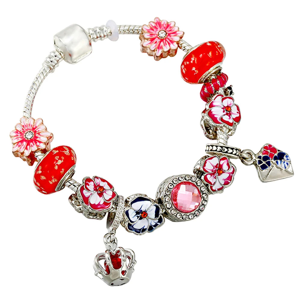 Fashion Simple Princess Dress Red Flower Beads Bracelet Set Fit Women's Elegant Jewelry Birthday Party Gifts