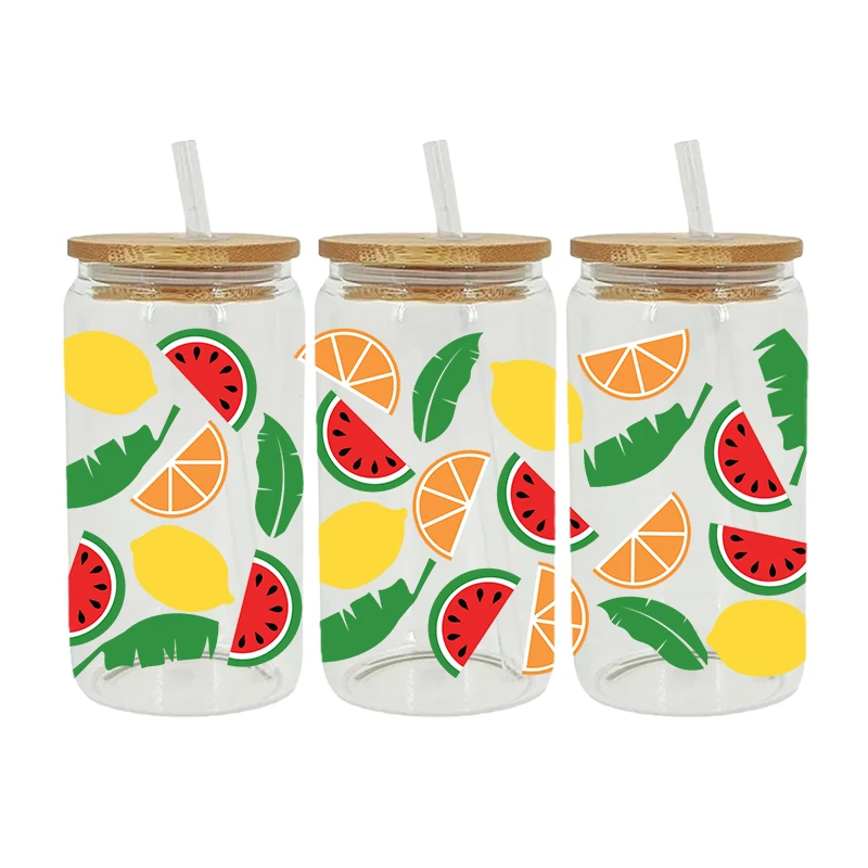 UV DTF Transfer Sticker Pineapple lemon For The 16oz Libbey Glasses Wraps Bottles Cup Can DIY Waterproof Decals D2379